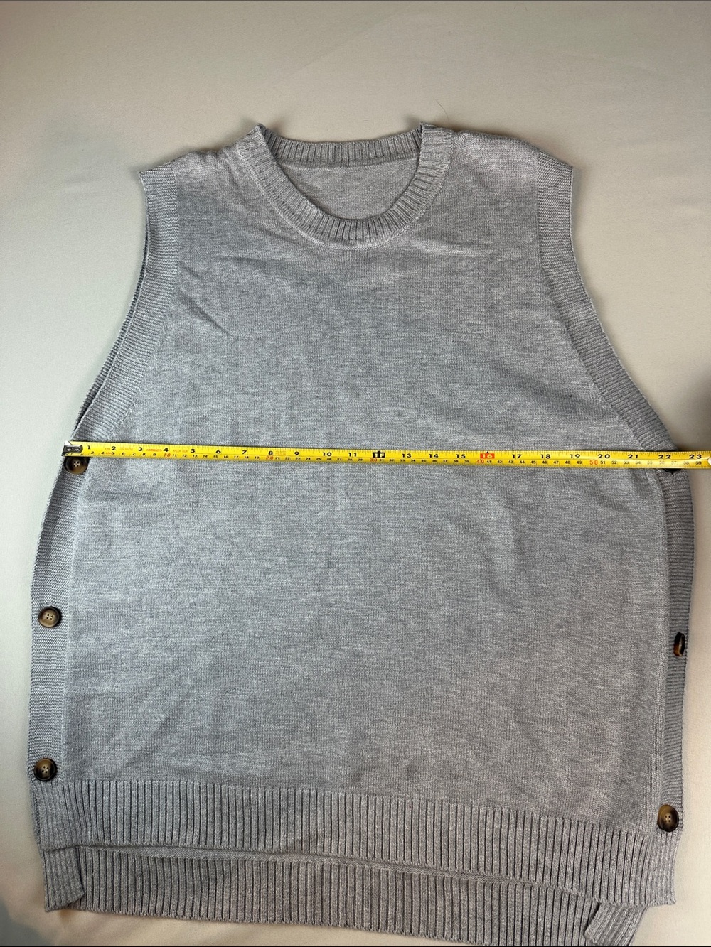 Sleeveless Side-Button V-Neck Sweater Vest Crew Neck Grey - Picture 6 of 7